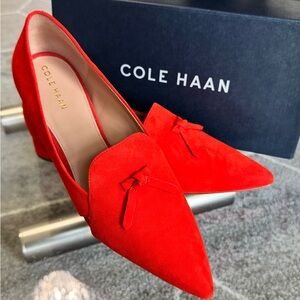 Cole Haan Viola Skimmer Ballet Flat Shoes Womens 11 Red Suede Pointed Toe NWOT